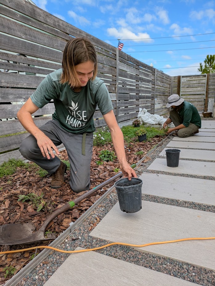 Wise Hands crew installing Florida native plant landscaping in Pinellas County